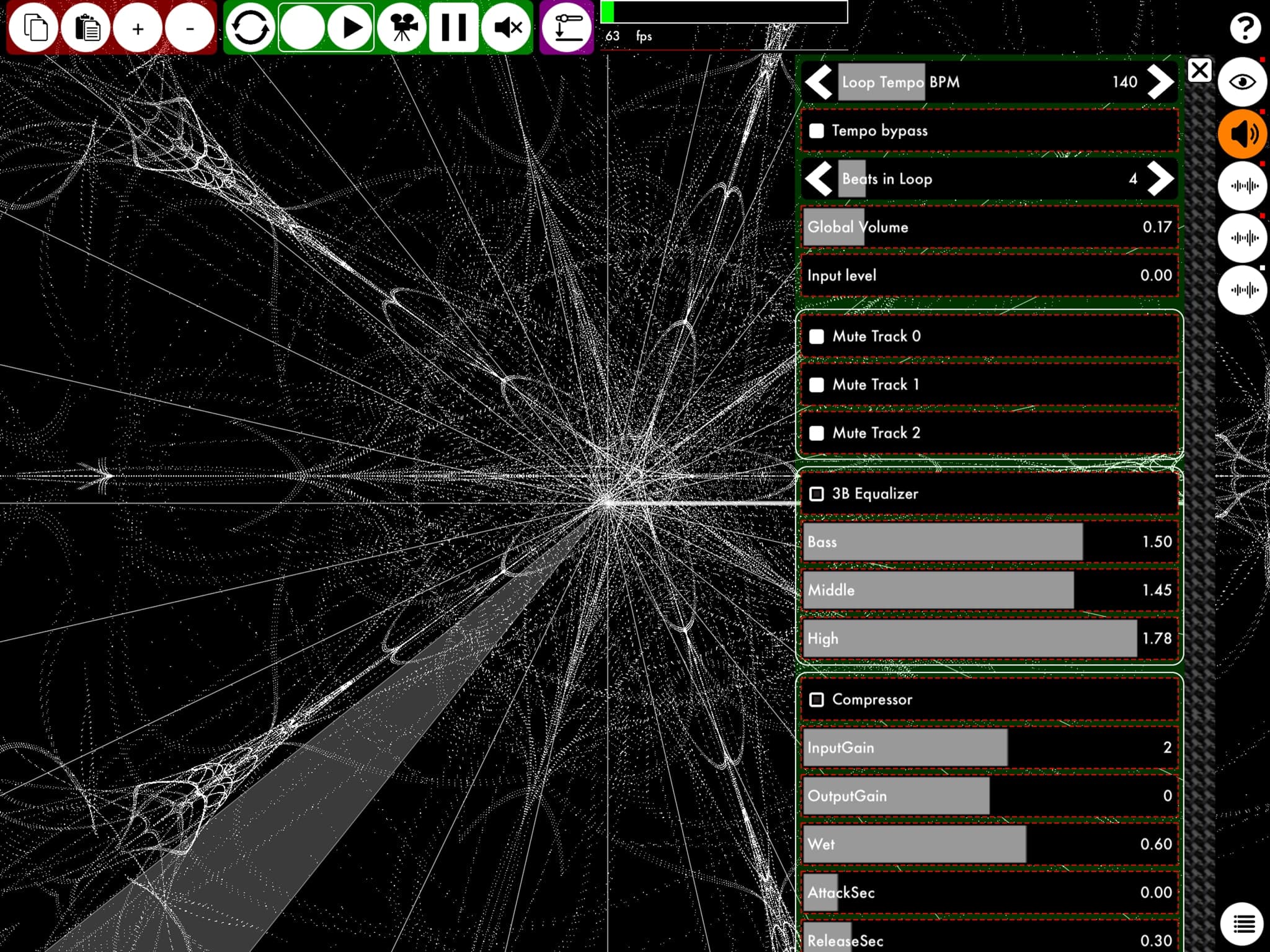 K Machine audio mixer and generative shader interface on iPad
