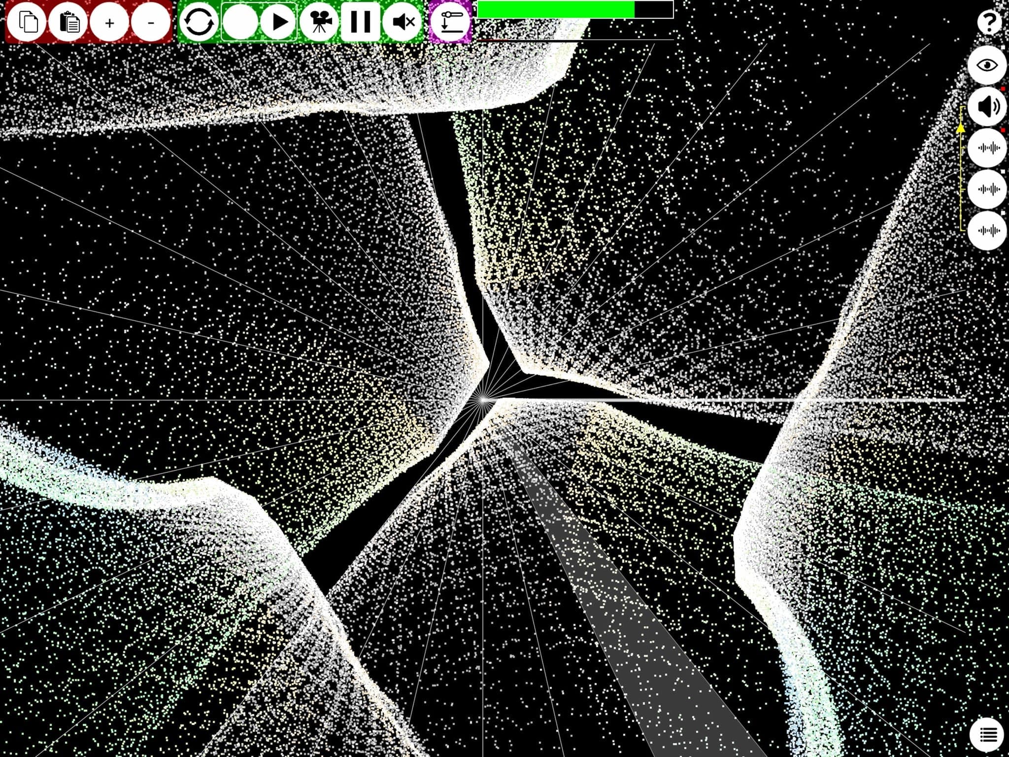 K Machine full-screen vertex-shader performance view on iPad