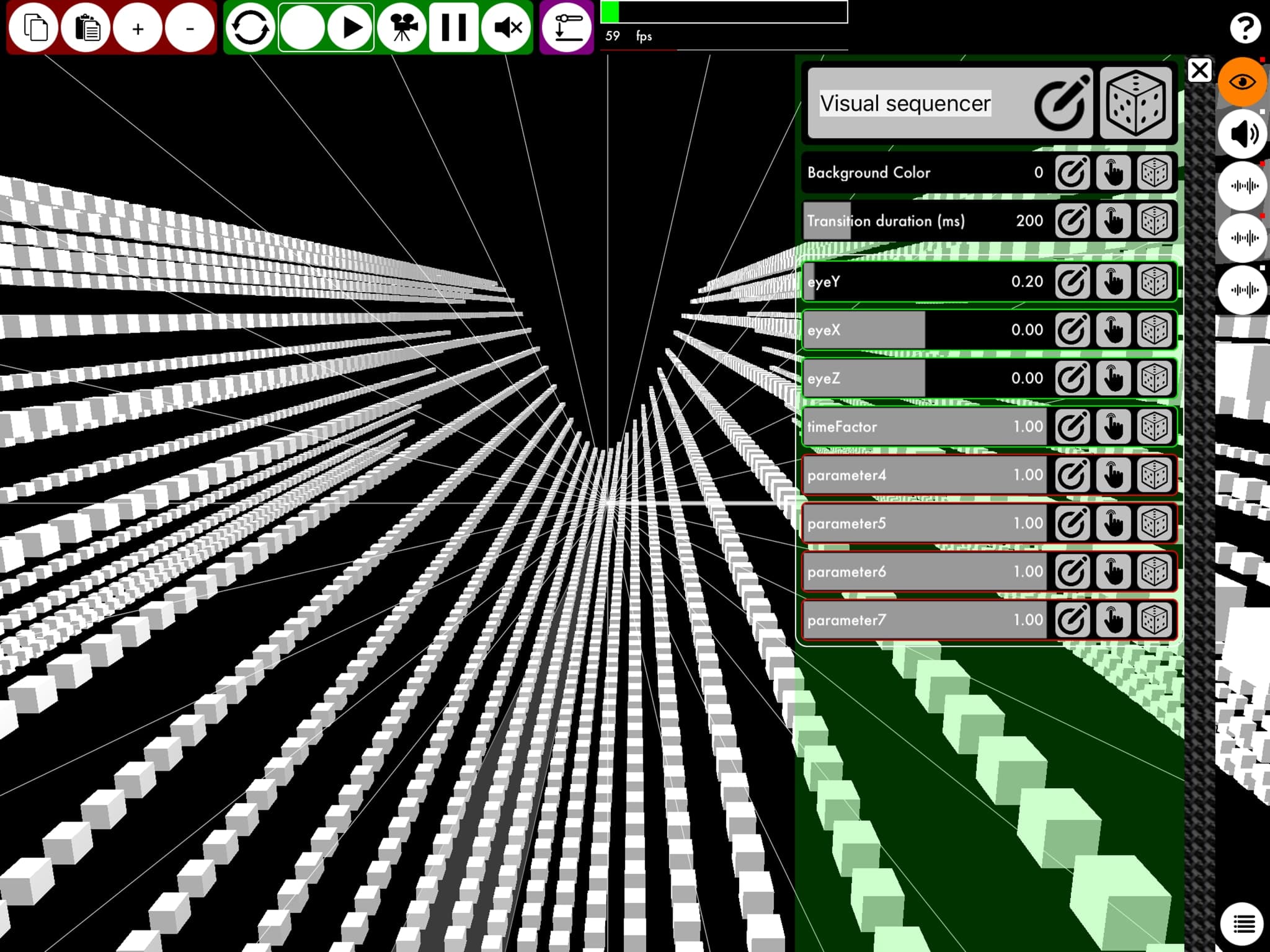 K Machine visual sequencer and shader controls on iPad