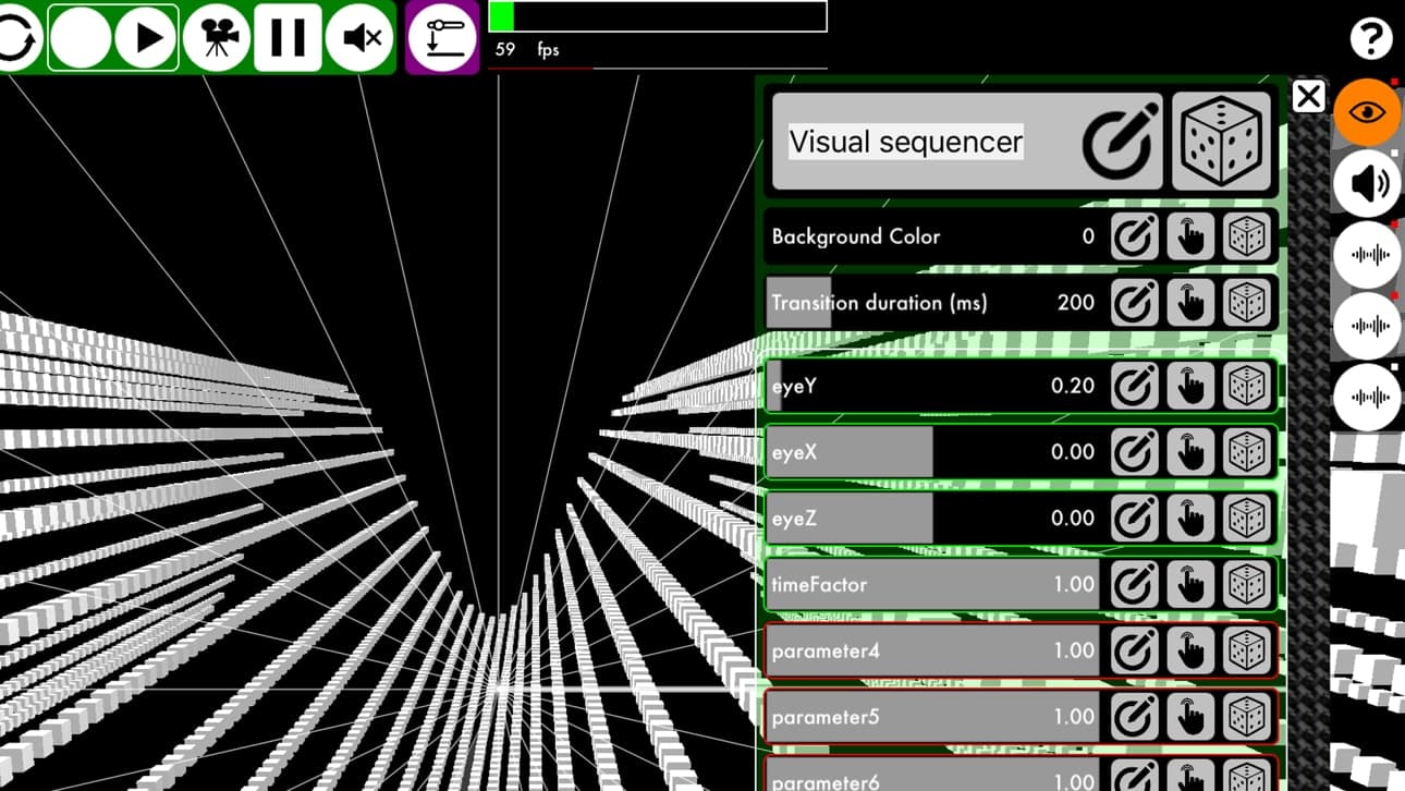 K Machine visual sequencer and shader parameter controls on iPhone
