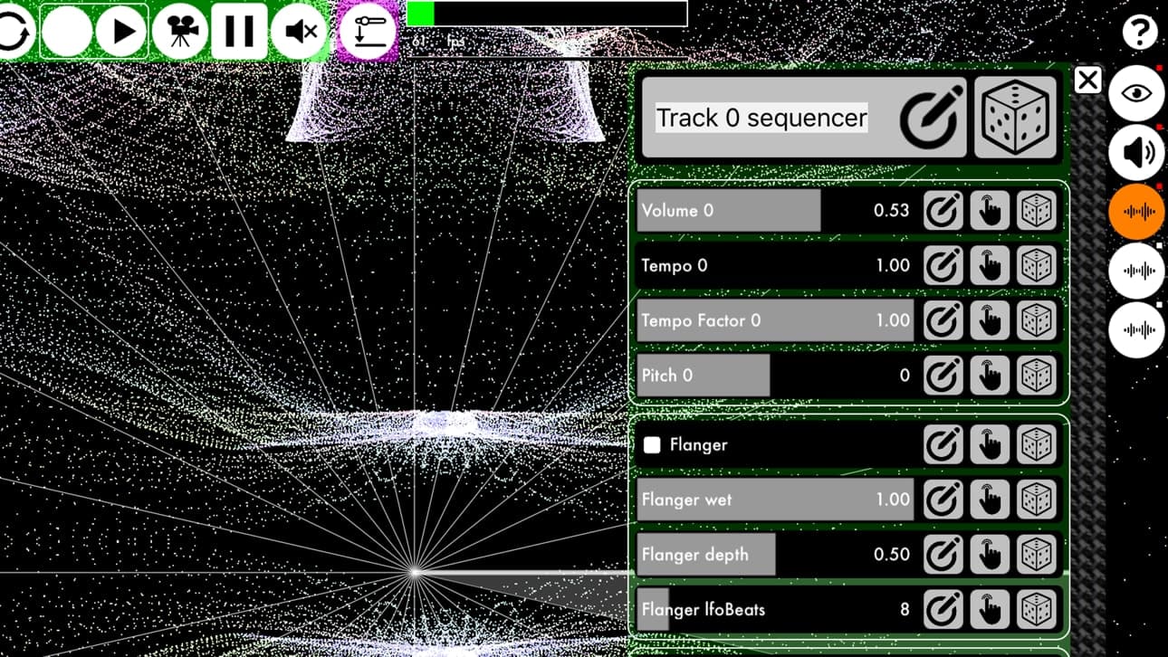 K Machine audio-track sequencer and effects controls on iPhone